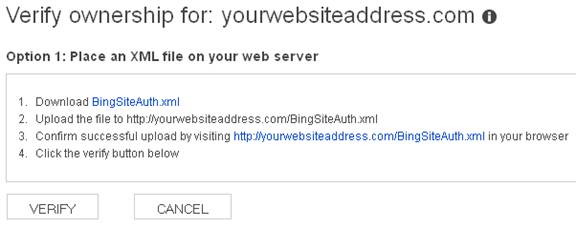 Bing Webmaster Tools - Verify Ownership