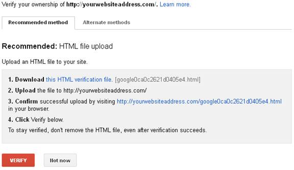 Google Webmaster Tools - Verify Ownership