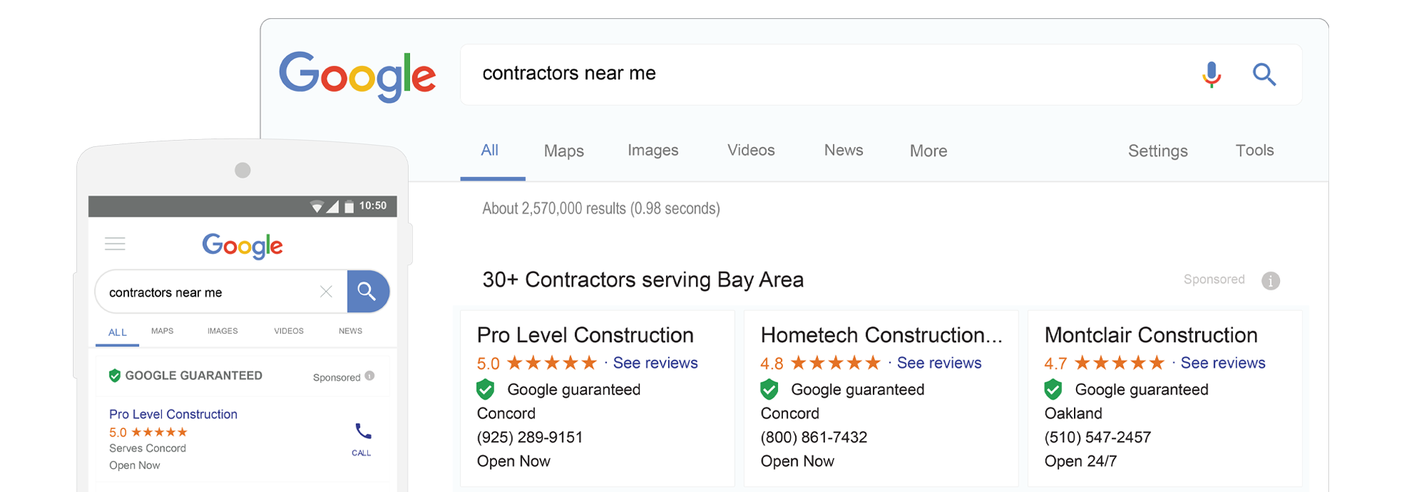 Local Service Ads search results mobile and desktop