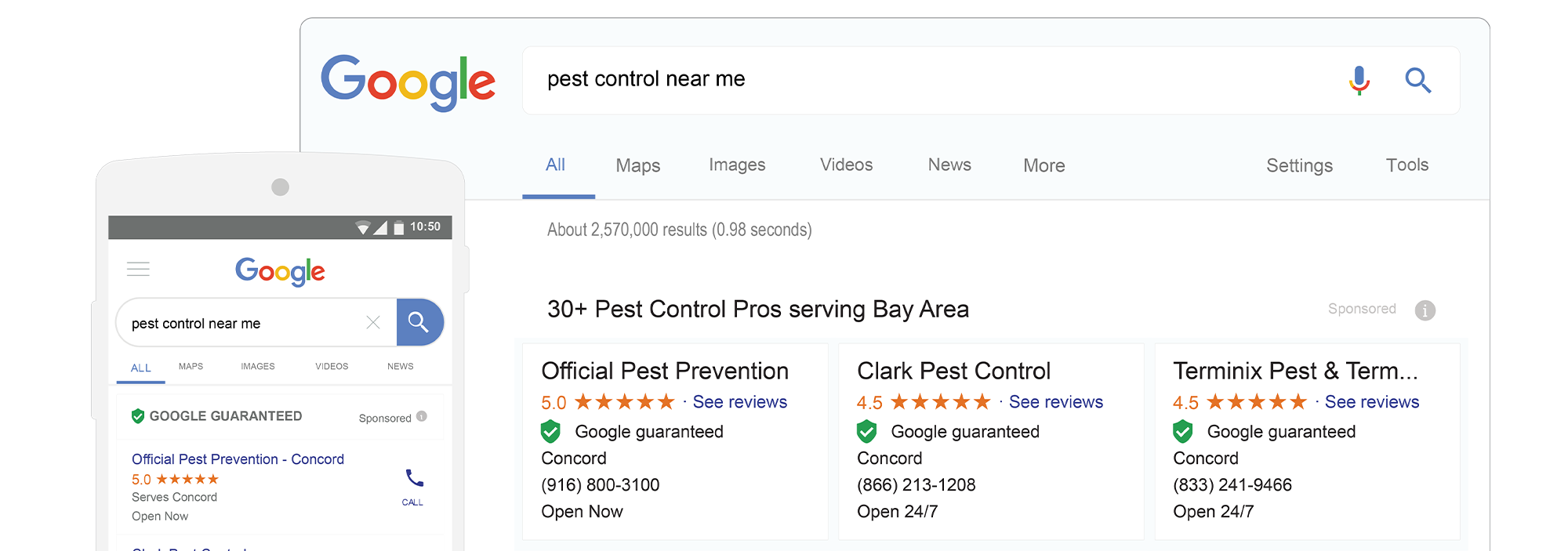 Local Service Ads search results mobile and desktop