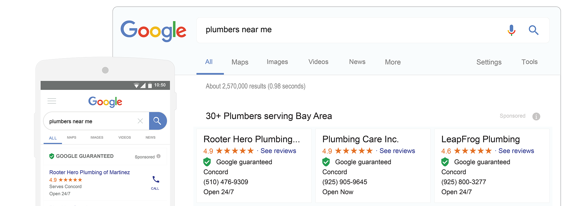 Local Service Ads search results mobile and desktop